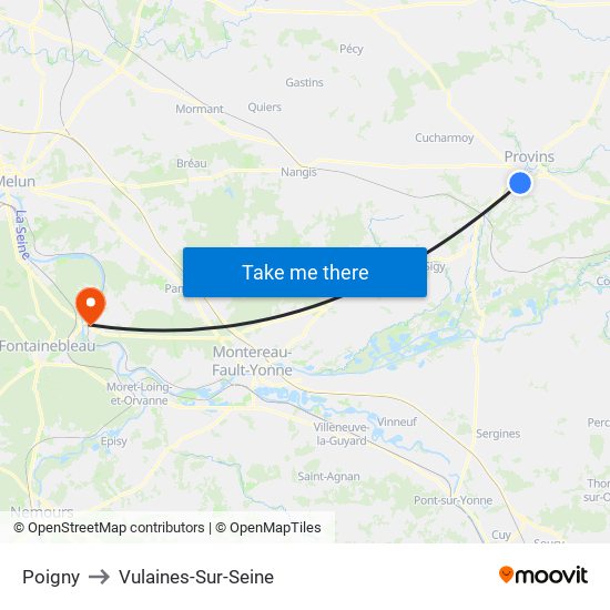 Poigny to Vulaines-Sur-Seine map