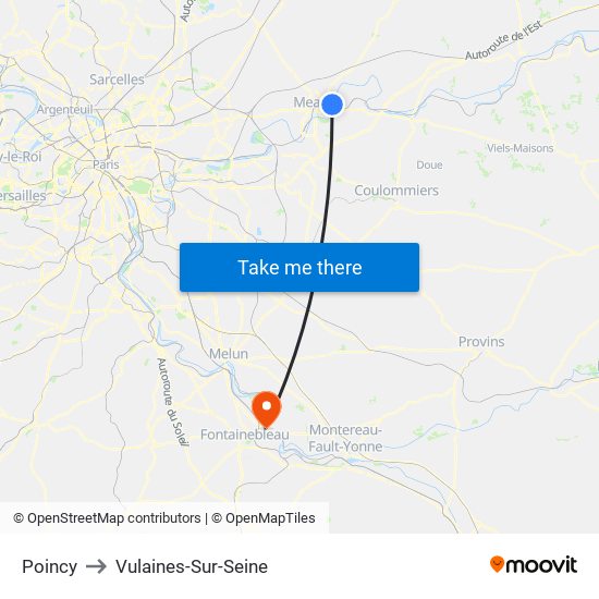 Poincy to Vulaines-Sur-Seine map