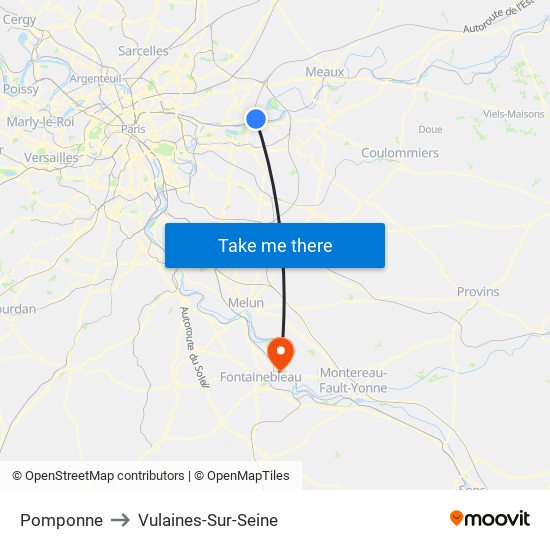 Pomponne to Vulaines-Sur-Seine map