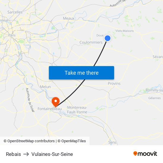Rebais to Vulaines-Sur-Seine map