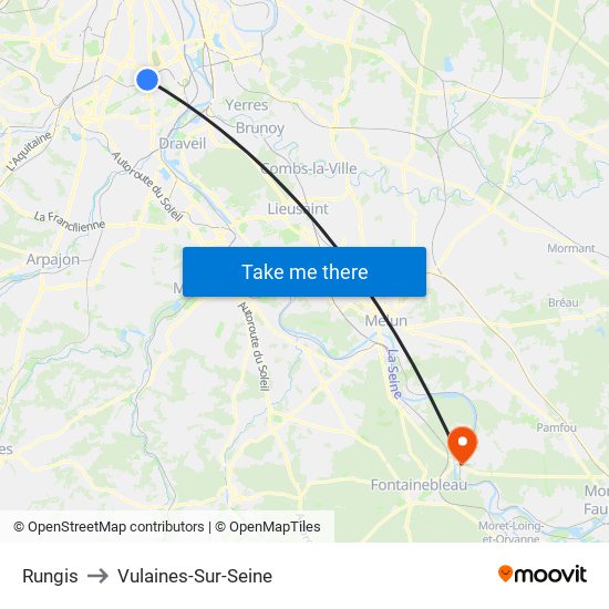 Rungis to Vulaines-Sur-Seine map