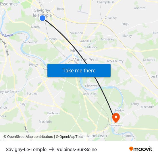 Savigny-Le-Temple to Vulaines-Sur-Seine map
