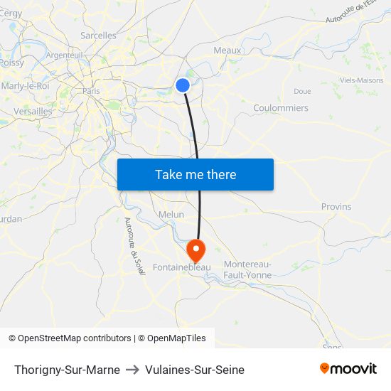 Thorigny-Sur-Marne to Vulaines-Sur-Seine map