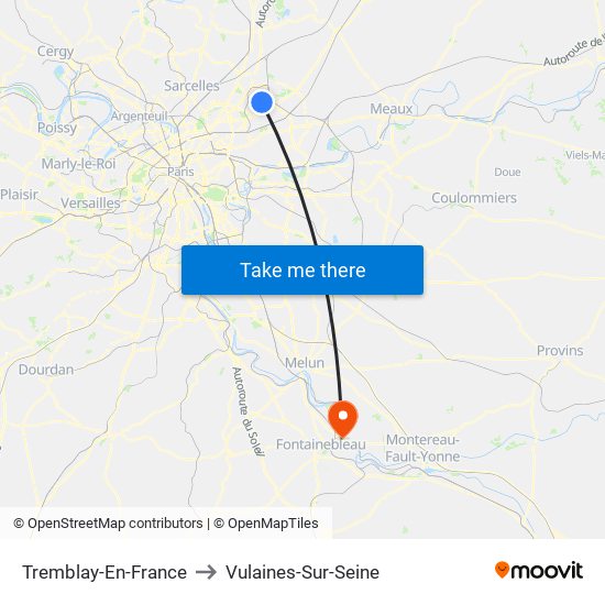 Tremblay-En-France to Vulaines-Sur-Seine map