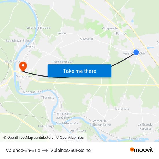 Valence-En-Brie to Vulaines-Sur-Seine map