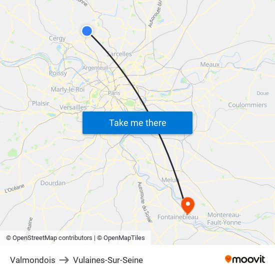 Valmondois to Vulaines-Sur-Seine map