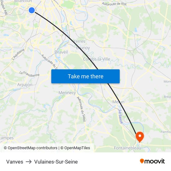 Vanves to Vulaines-Sur-Seine map