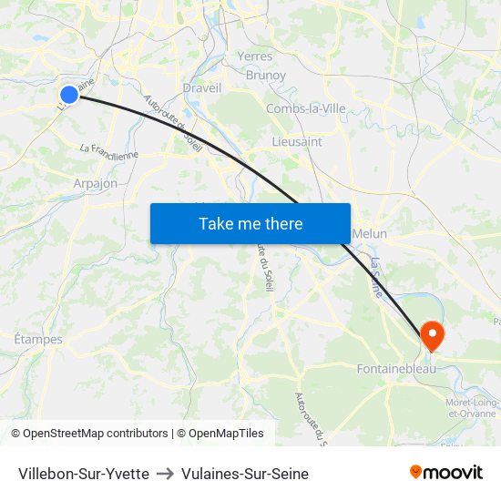 Villebon-Sur-Yvette to Vulaines-Sur-Seine map