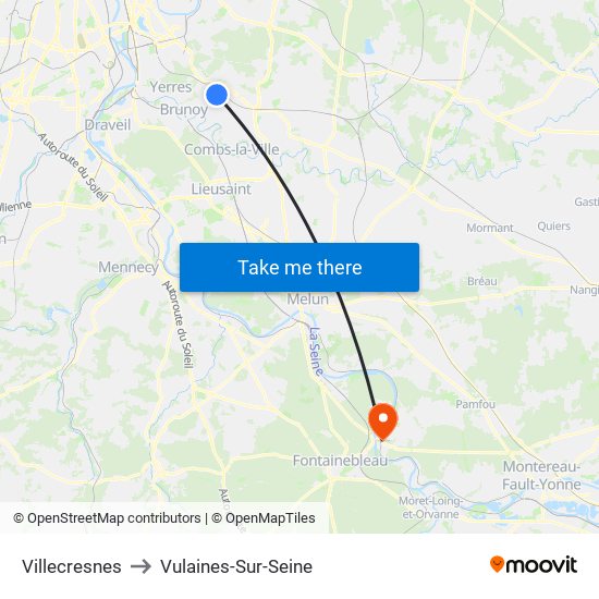 Villecresnes to Vulaines-Sur-Seine map