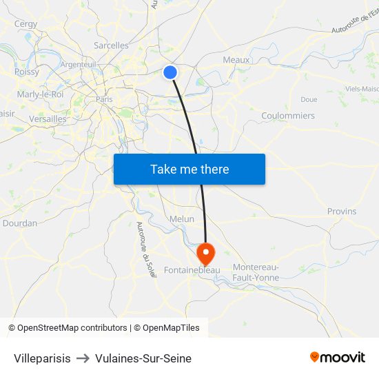 Villeparisis to Vulaines-Sur-Seine map