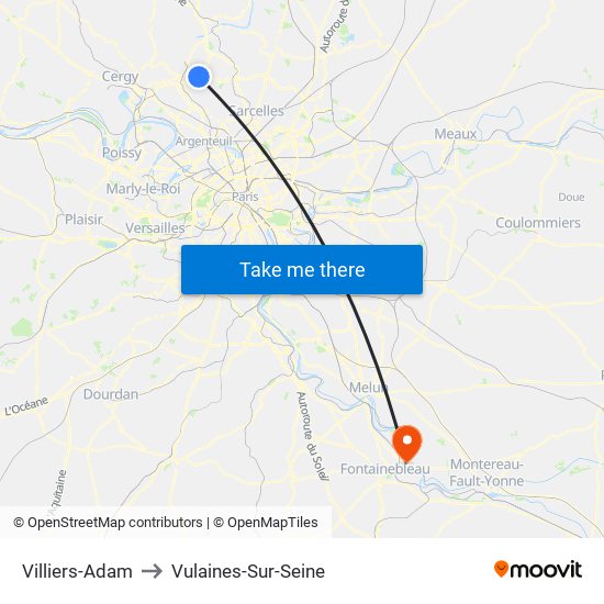 Villiers-Adam to Vulaines-Sur-Seine map