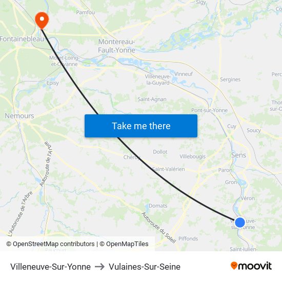 Villeneuve-Sur-Yonne to Vulaines-Sur-Seine map
