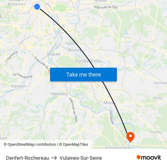 Denfert-Rochereau to Vulaines-Sur-Seine map