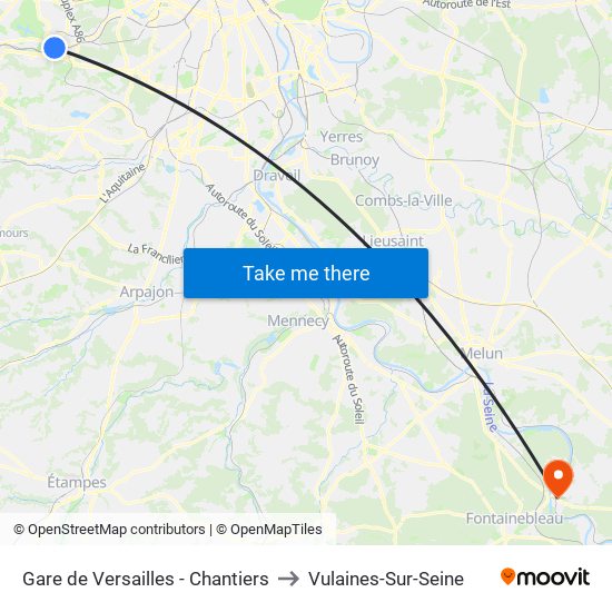 Gare de Versailles - Chantiers to Vulaines-Sur-Seine map
