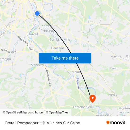 Créteil Pompadour to Vulaines-Sur-Seine map