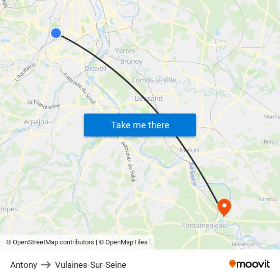 Antony to Vulaines-Sur-Seine map