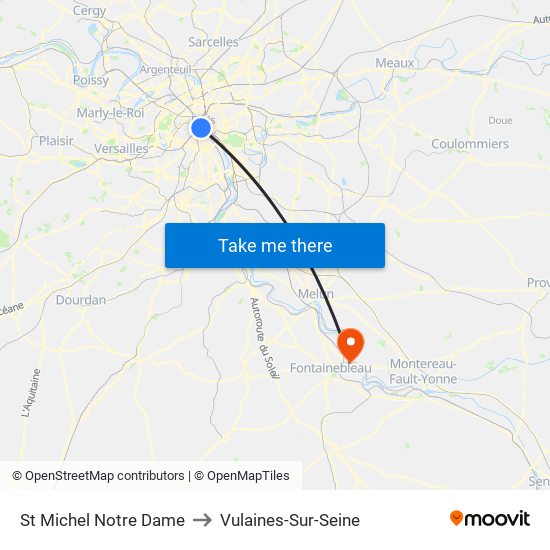 St Michel Notre Dame to Vulaines-Sur-Seine map