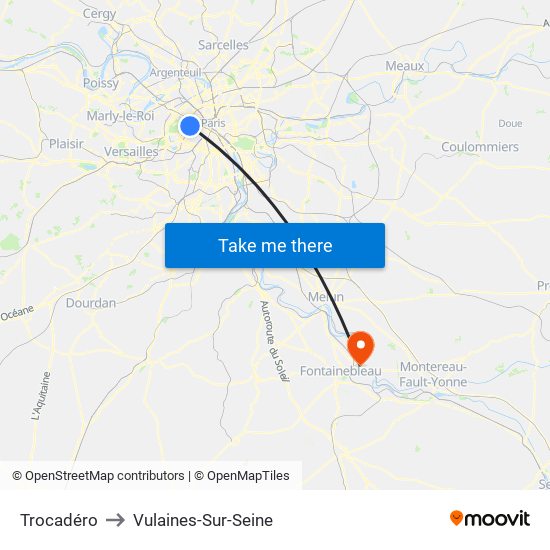 Trocadéro to Vulaines-Sur-Seine map