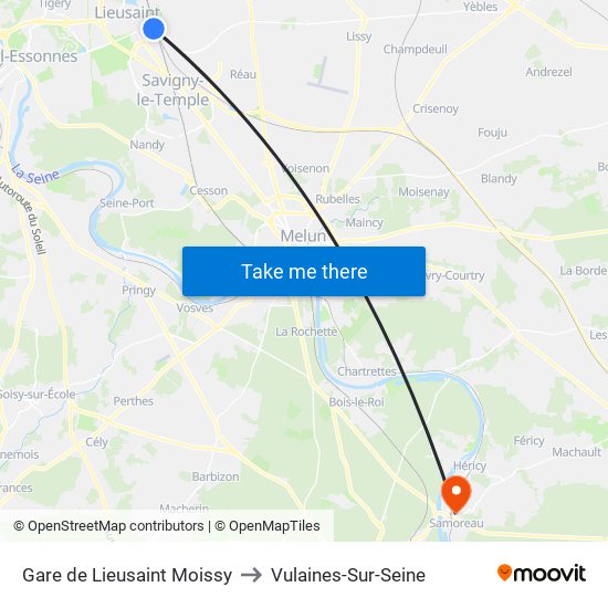 Gare de Lieusaint Moissy to Vulaines-Sur-Seine map