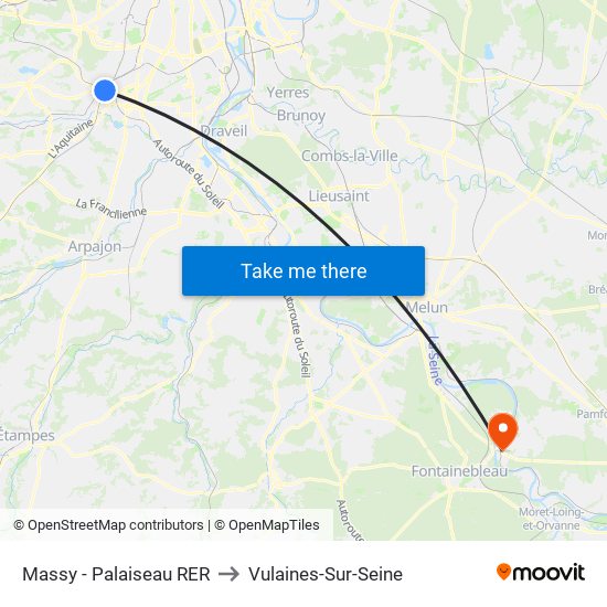 Massy - Palaiseau RER to Vulaines-Sur-Seine map