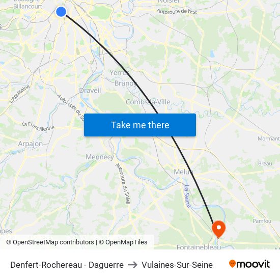 Denfert-Rochereau - Daguerre to Vulaines-Sur-Seine map