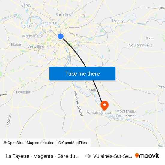 La Fayette - Magenta - Gare du Nord to Vulaines-Sur-Seine map