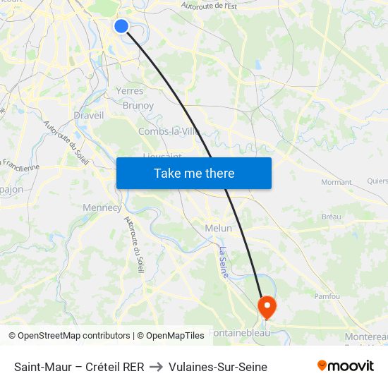 Saint-Maur – Créteil RER to Vulaines-Sur-Seine map