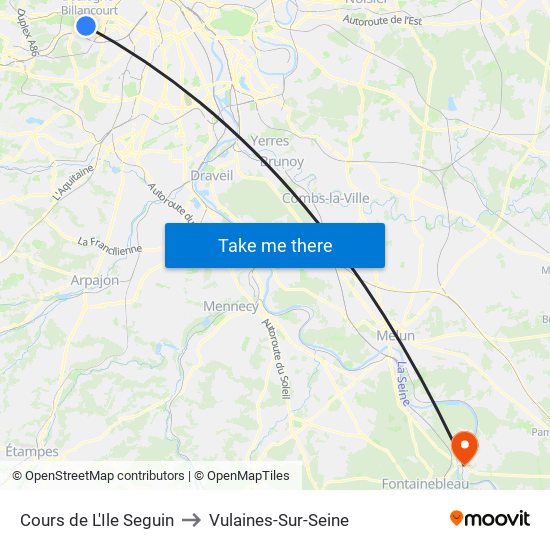 Cours de L'Ile Seguin to Vulaines-Sur-Seine map