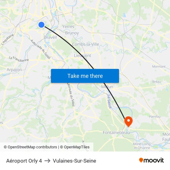 Aéroport Orly 4 to Vulaines-Sur-Seine map