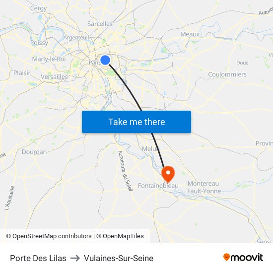 Porte Des Lilas to Vulaines-Sur-Seine map
