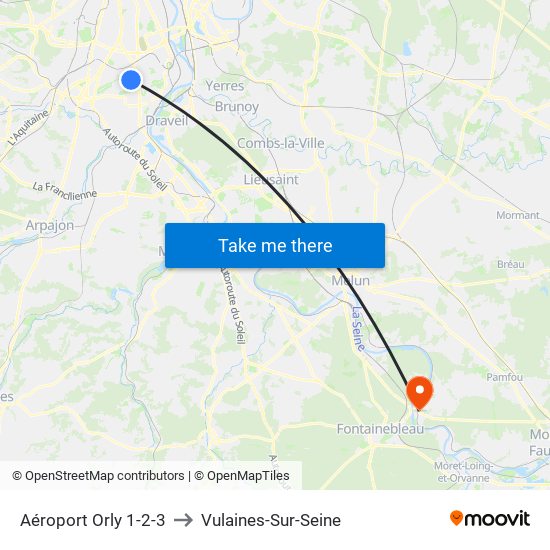 Aéroport Orly 1-2-3 to Vulaines-Sur-Seine map