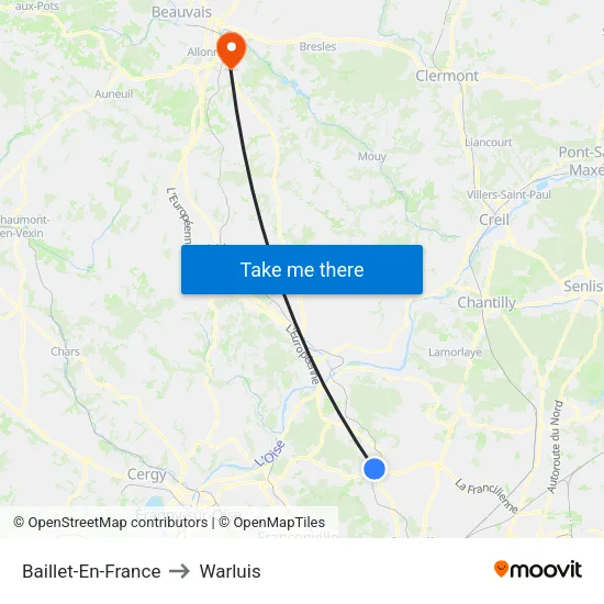 Baillet-En-France to Warluis map