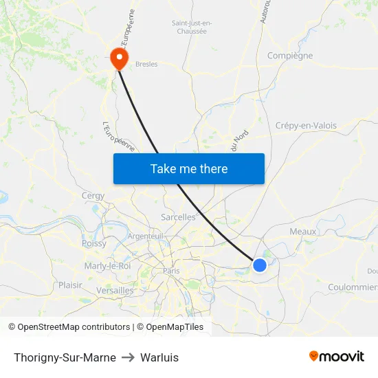 Thorigny-Sur-Marne to Warluis map