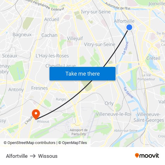 Alfortville to Wissous map