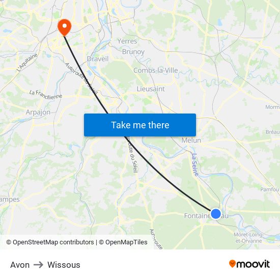 Avon to Wissous map