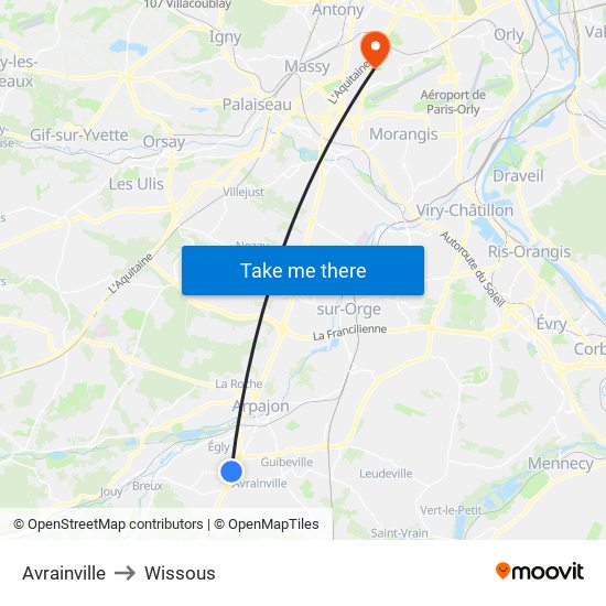 Avrainville to Wissous map