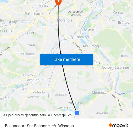 Ballancourt-Sur-Essonne to Wissous map