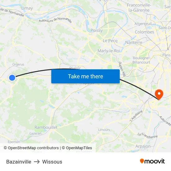 Bazainville to Wissous map