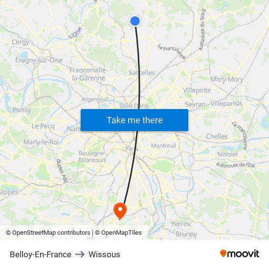 Belloy-En-France to Wissous map