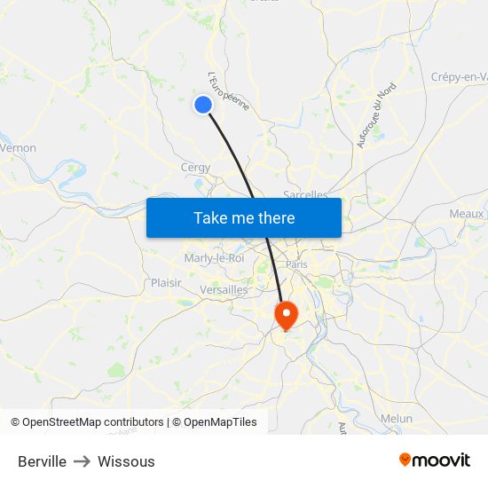 Berville to Wissous map