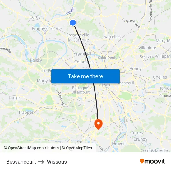 Bessancourt to Wissous map