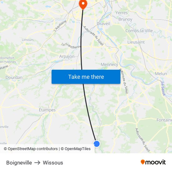 Boigneville to Wissous map