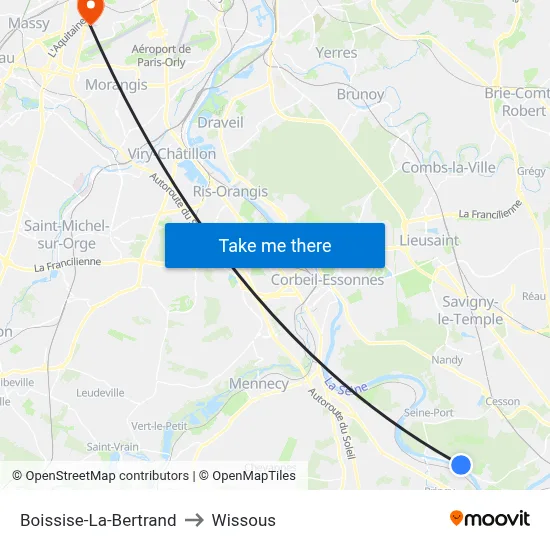 Boissise-La-Bertrand to Wissous map