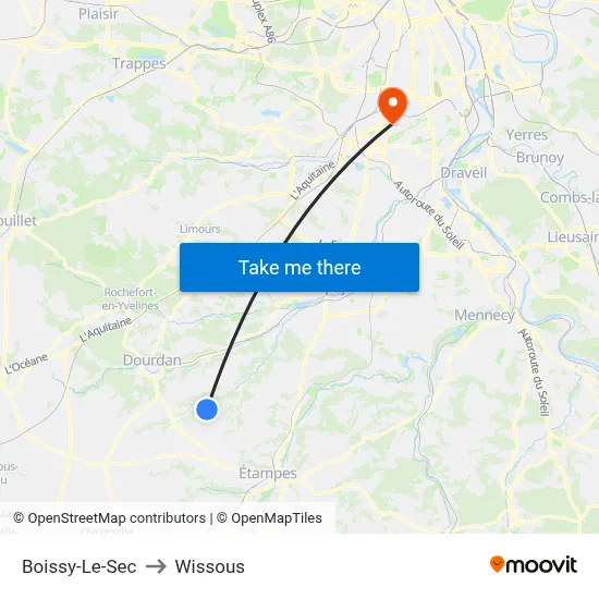 Boissy-Le-Sec to Wissous map