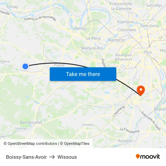 Boissy-Sans-Avoir to Wissous map