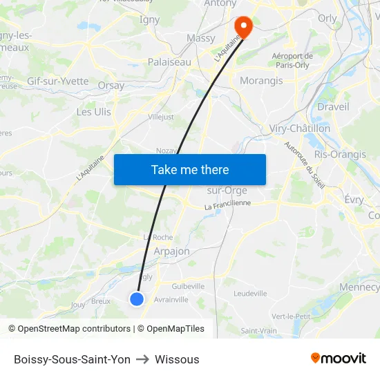 Boissy-Sous-Saint-Yon to Wissous map