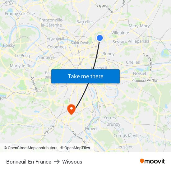 Bonneuil-En-France to Wissous map