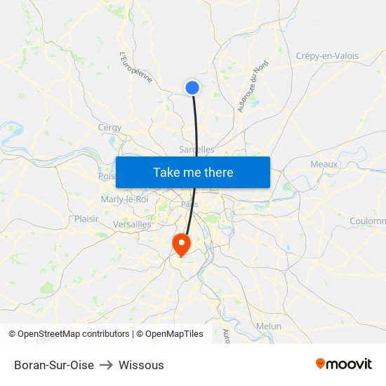 Boran-Sur-Oise to Wissous map