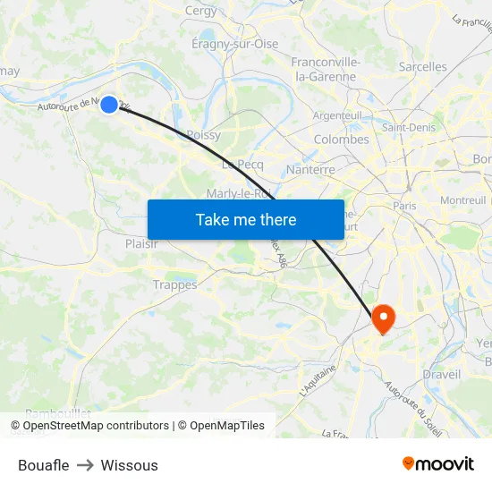 Bouafle to Wissous map
