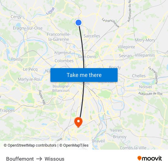 Bouffemont to Wissous map